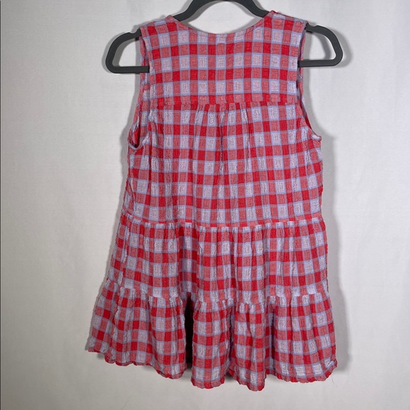 PILCRO ANTHROPOLOGIE WOMENS RED BLUE PLAID GINGHAM SLEEVELESS BLOUSE SMALL - Picture 4 of 4